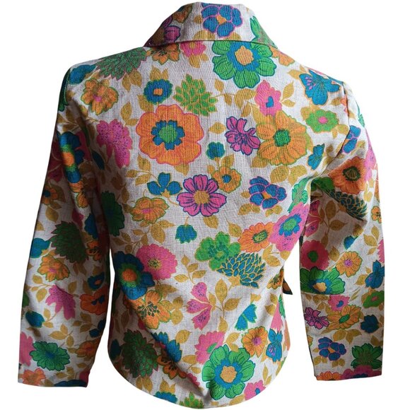 Women's Small Vintage Blazer Jacket 60's Beeline Fashions Floral Print Linen Mod - Picture 5 of 7